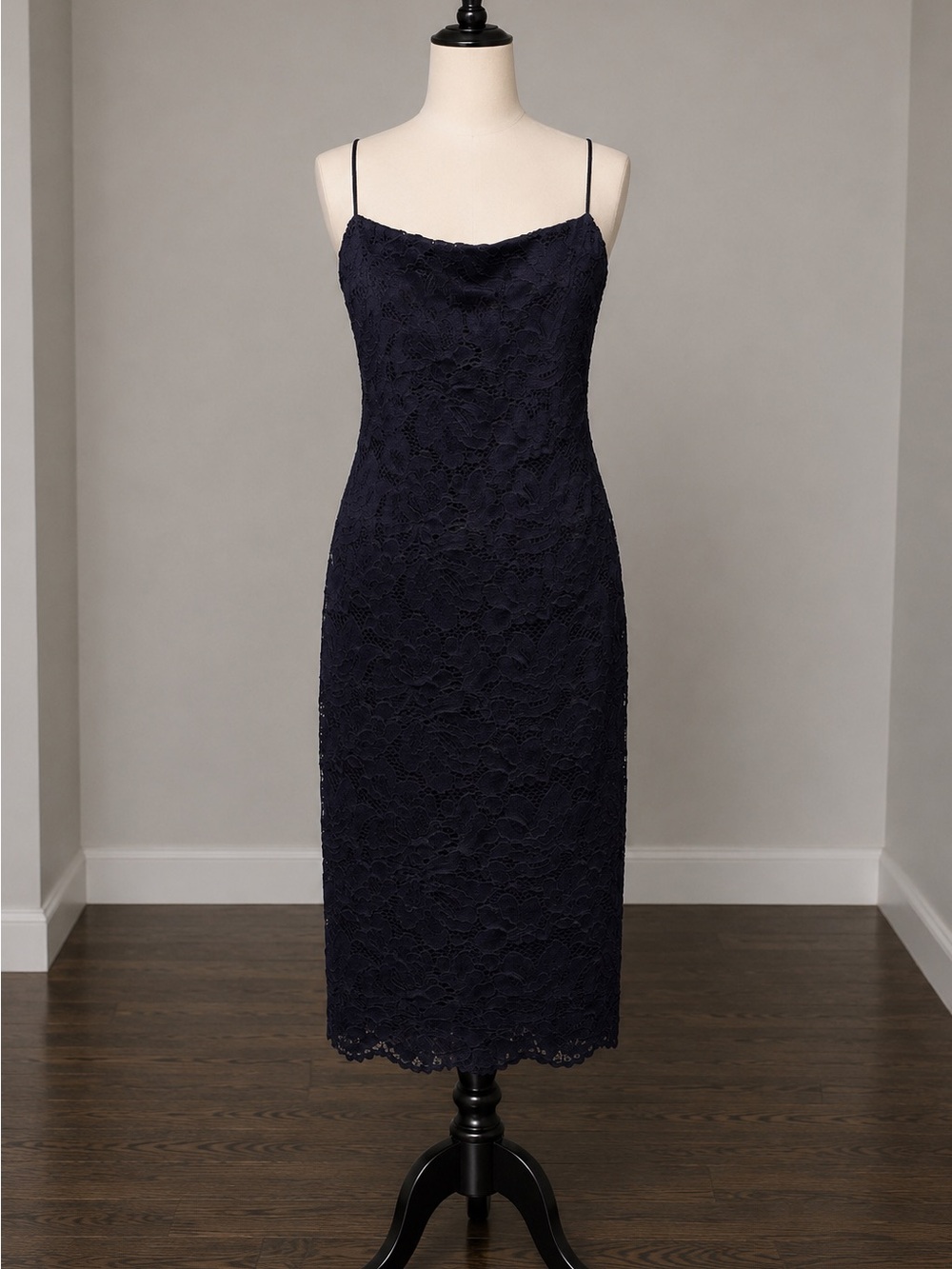 Zara Navy Lace Slip Dress with Spaghetti Straps